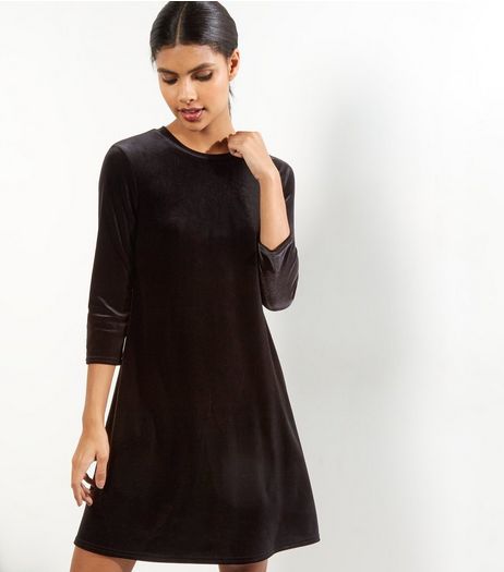 Black Velvet Swing Dress | New Look