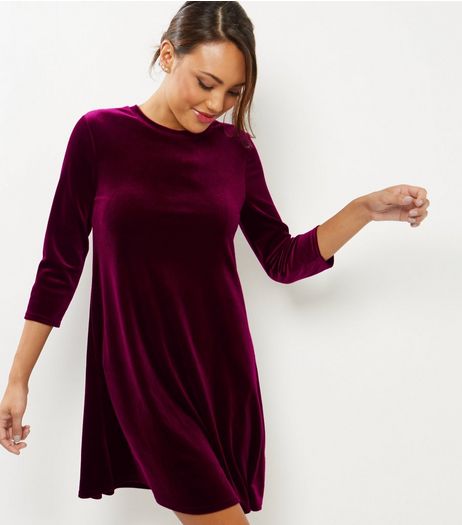 Burgundy Velvet Swing Dress | New Look