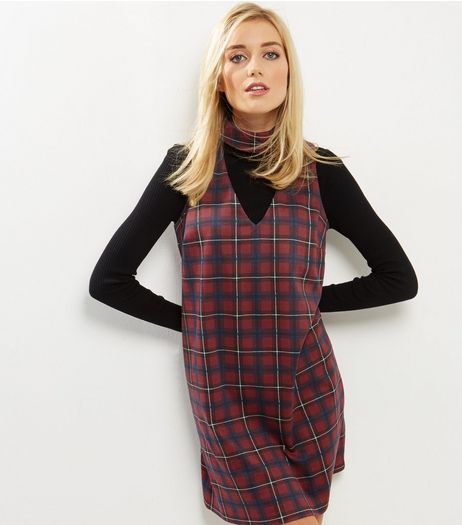 Red Check Choker Neck Tunic Dress | New Look