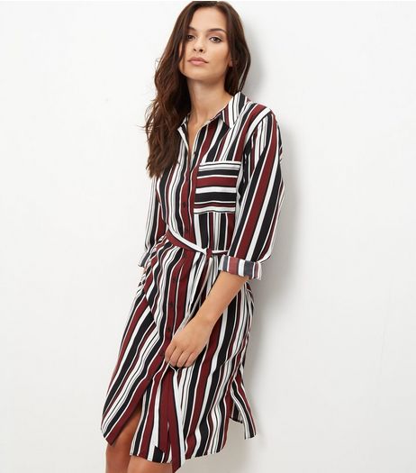 Black Stripe Belted Shirt Dress | New Look