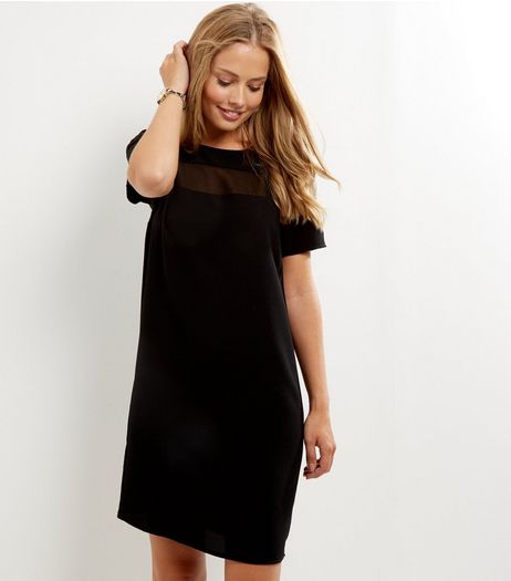 Black Sheer Panel Tunic Dress | New Look