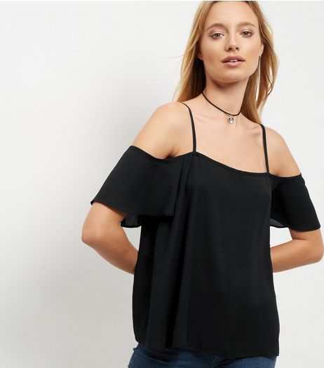 Cameo Rose Black Cold Shoulder Split Back Top | New Look