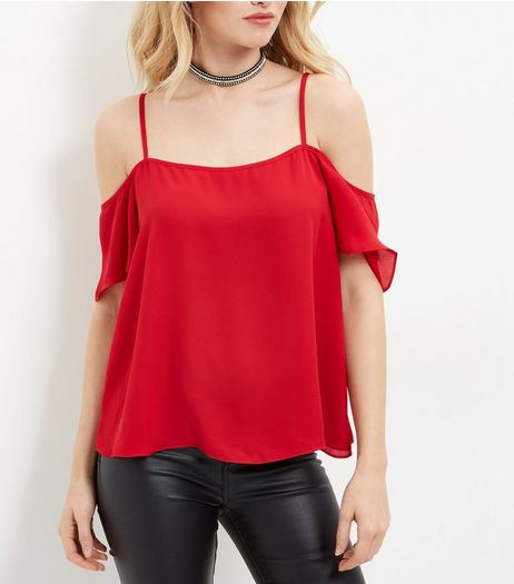 Cameo Rose Red Cold Shoulder Split Back Top | New Look