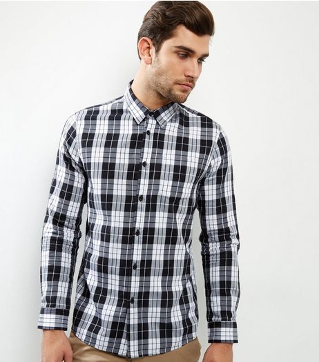 Black Check Cotton Long Sleeve Shirt | New Look