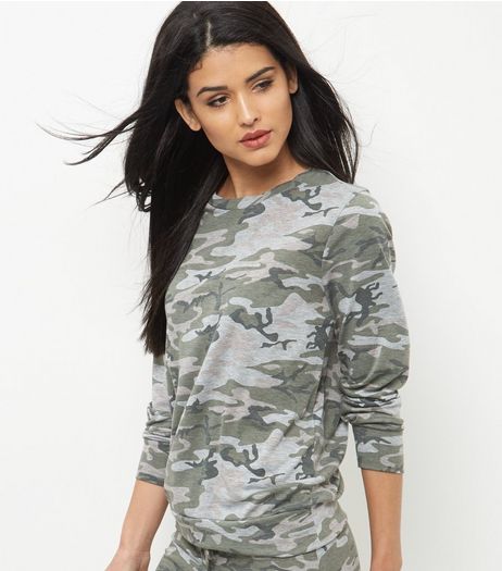 Green Camo Print Sweater | New Look