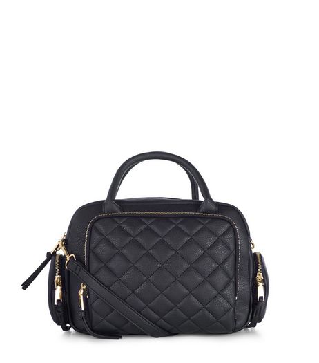 Black Quilted Bowler Bag | New Look