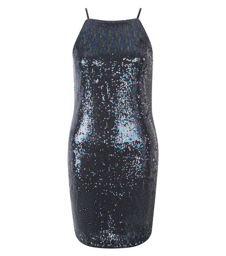 Black Sequin High Neck Bodycon Dress | New Look