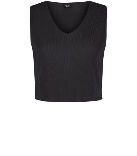 Teens Black Pleated V Neck Crop Top | New Look