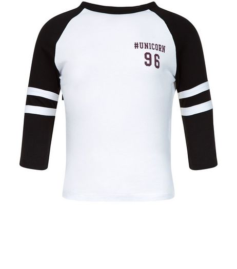 Girls White Raglan Unicorn Print Top | New Look