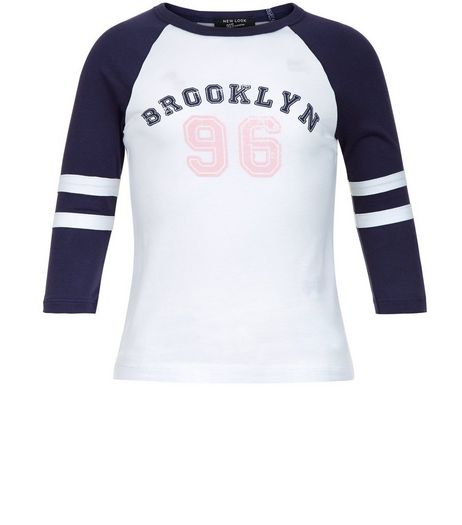 Girls Blue Raglan Brooklyn Print Top | New Look