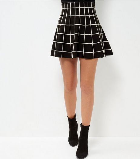 Black Grid Print Skirt | New Look