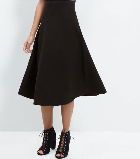 Black High Waisted Flare Midi Skirt | New Look