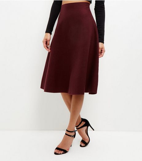 Burgundy High Waisted Flare Midi Skirt | New Look