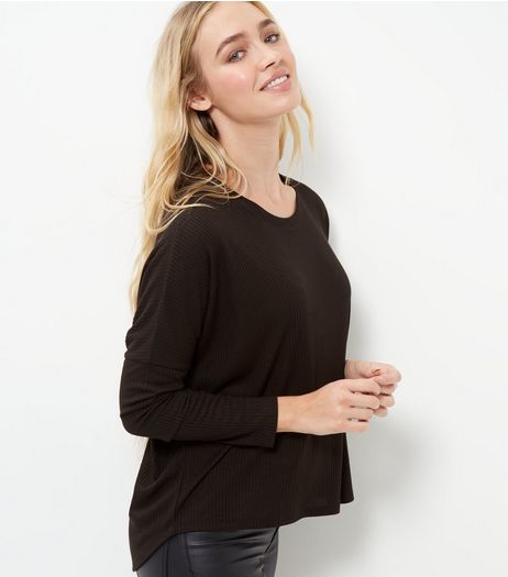 Black Ribbed Long Sleeve T-Shirt | New Look