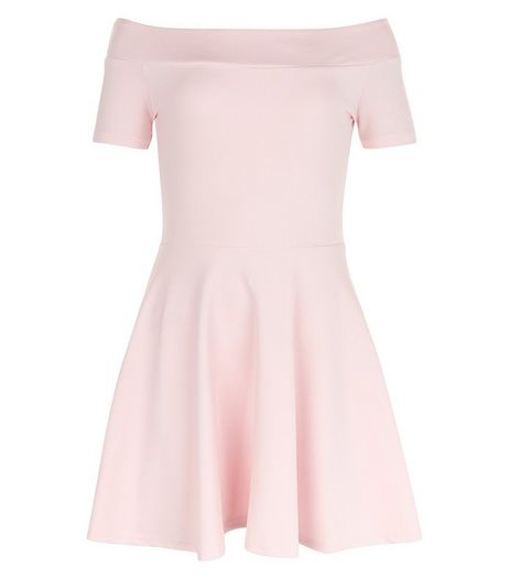 Girls Mid Pink Bardot Neck Skater Dress | New Look