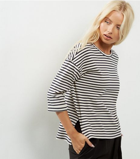 Black Stripe Print 3/4 Sleeve Top | New Look