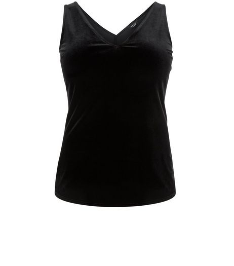Curves Black Velvet V Neck Vest | New Look