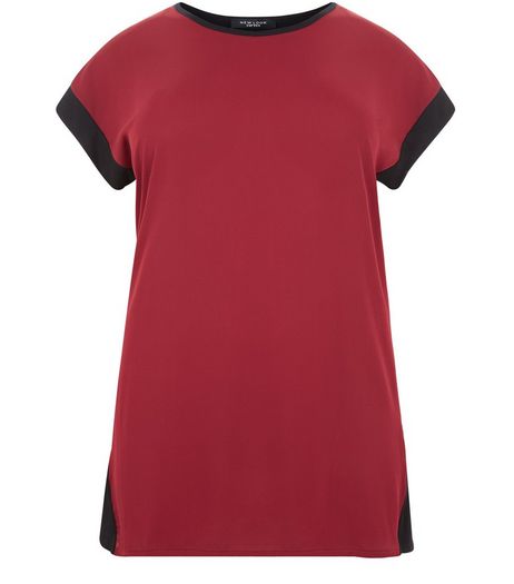 Curves Burgundy Contrast T-Shirt | New Look