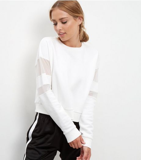 Cream Mesh Panel Sweater | New Look