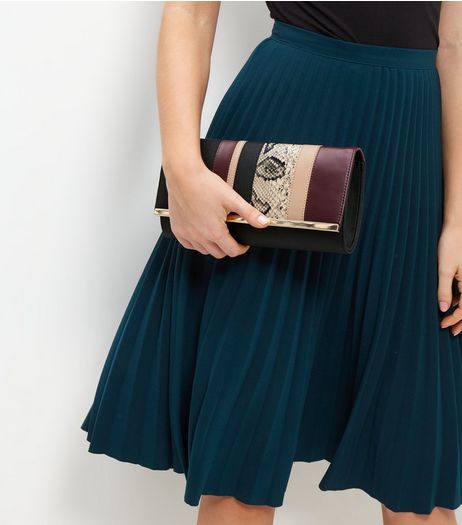 Burgundy Animal Print Panelled Clutch | New Look