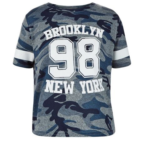 Teens Blue 98 Camo Print T-Shirt | New Look