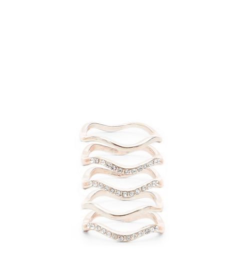 5 Pack Rose Gold Diamante Stack Ring | New Look