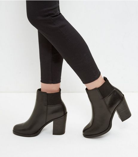 Black Leather Block Heel Chelsea Boot | New Look