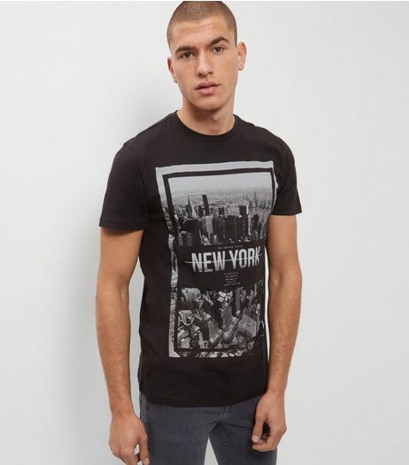 Black New York Print Panel T-Shirt | New Look