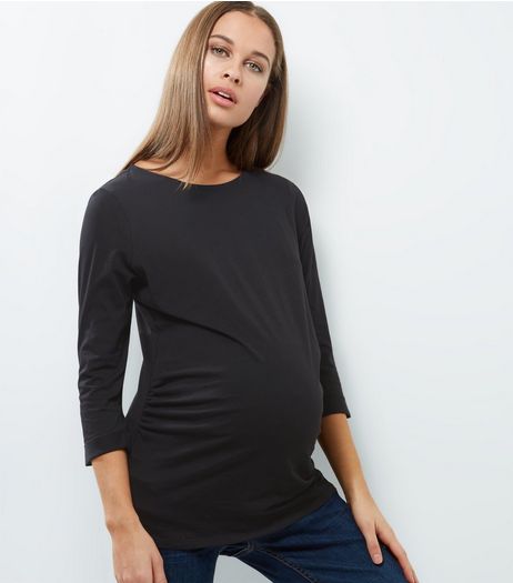 Maternity Black 3/4 Sleeve Top | New Look