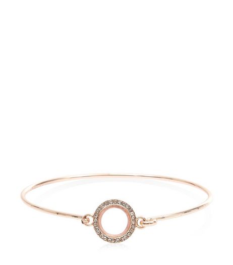 Rose Gold Diamante Iridescent Bangle | New Look