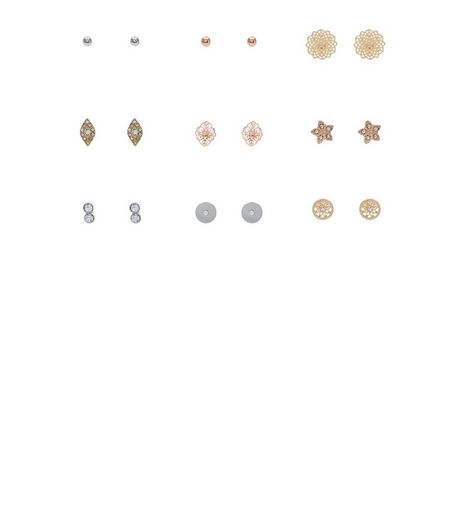 9 Pack Gold Filigree Stud Earrings | New Look