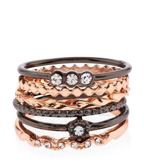 Dark Grey Diamante Ring Pack | New Look