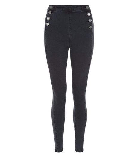 Teens Black Button Front Skinny Jeans | New Look