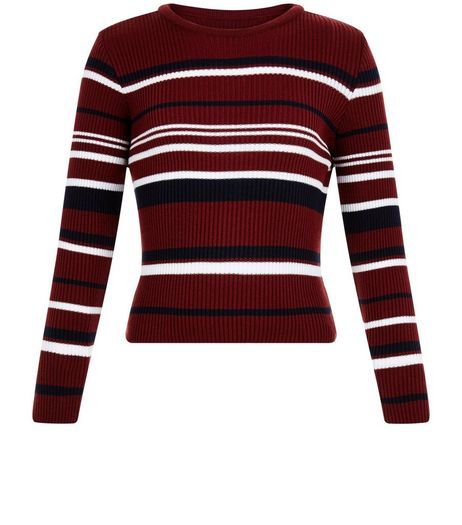 Girls White Stripe Ribbed Jumper | New Look