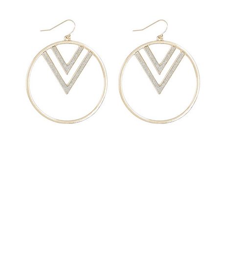 Gold Diamante Chevron Hoop Earrings | New Look