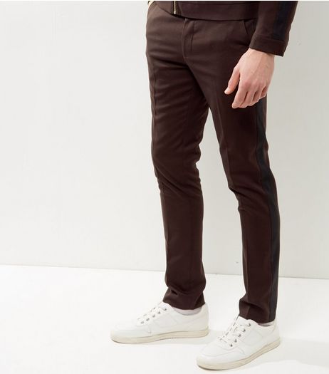 Burgundy Side Stripe Skinny Trousers | New Look