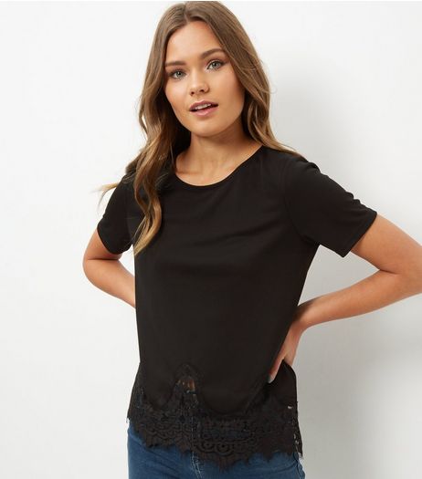 Black Lace Trim T-Shirt | New Look