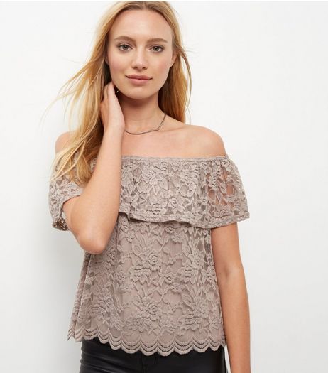 Mink Lace Bardot Neck Top | New Look