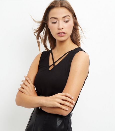 Black Cross Front Sleeveless Top | New Look