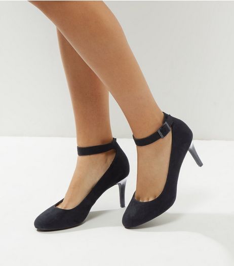 Black Suedette Ankle Strap Pointed Heels | New Look
