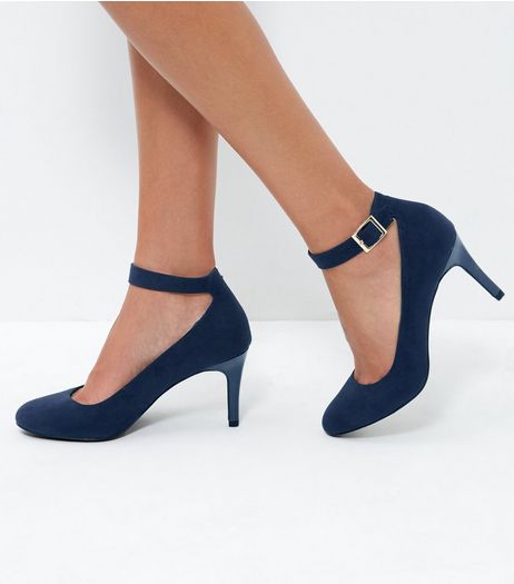 Navy Suedette Ankle Strap Court Shoes | New Look