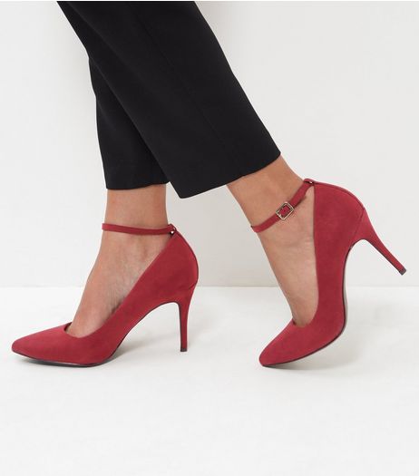 Red Comfort Suedette Ankle Strap Heels | New Look