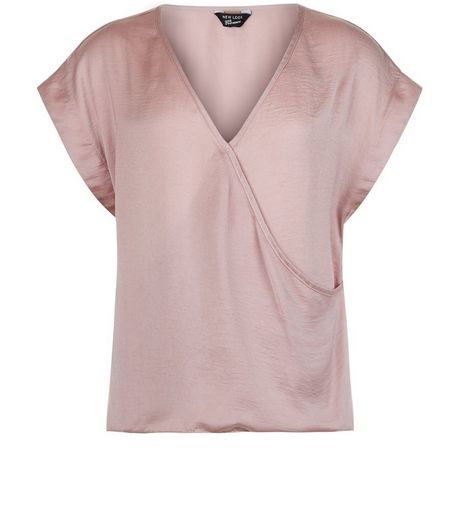 Teens Mid Pink Satin Wrap Top | New Look