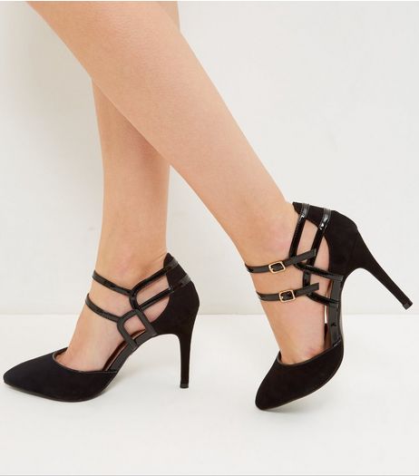 Black Suedette Double Bar Heels | New Look