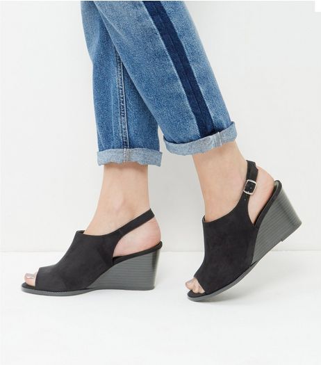 Wide Fit Black Suedette Wedges | New Look