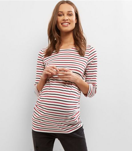 Maternity Red Stripe 3/4 Sleeve Top | New Look