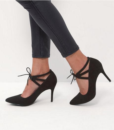 Black Comfort Lace Up Pointed Heels | New Look