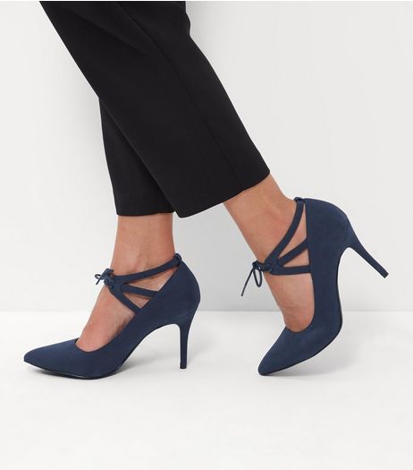 Navy Comfort Lace Up Pointed Heels | New Look