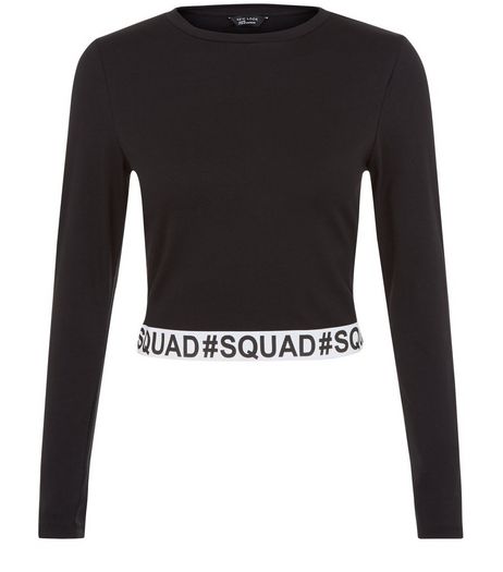 Teens Black Squad Trim Long Sleeve Top | New Look