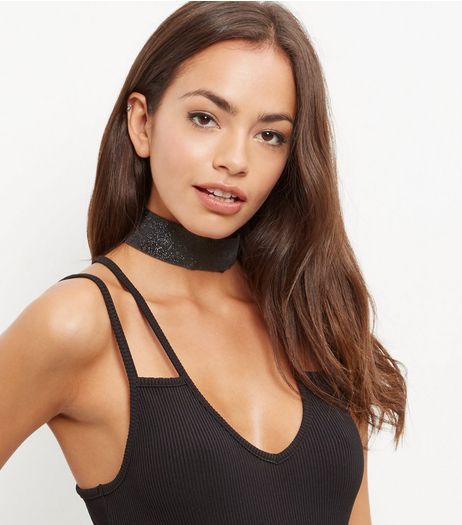 Black Sparkly Wide Choker | New Look